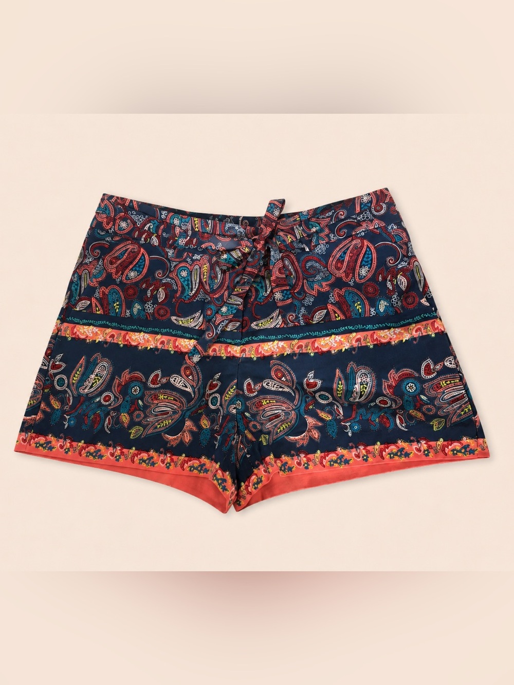 New LOFT Paisley Print Tie-Waist Shorts Navy Multi Size 4 / NWOT